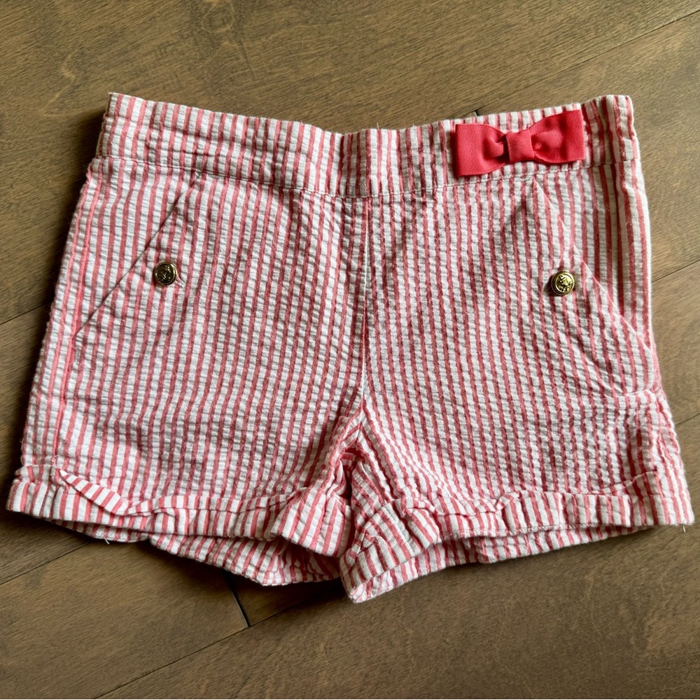 Janie and Jack Pink and White Seersucker Shorts with Bow Detail